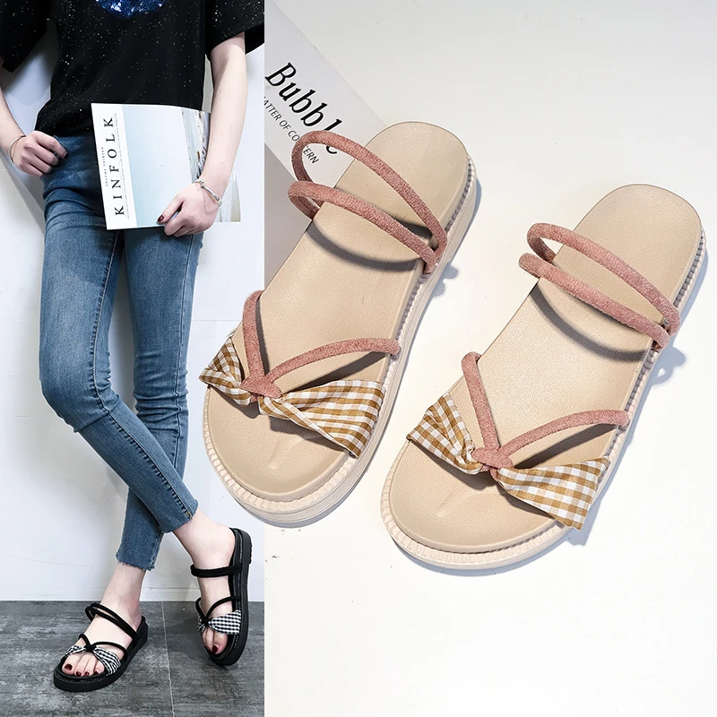 

Two Wearing Sandals Women's Edition 2023 Summer New Korean Edition Flat Bottom Versatile Student Fairy Roman Sandals