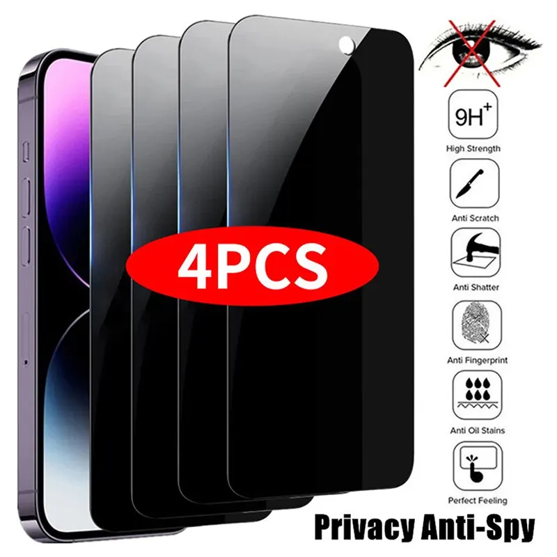 4PCS Privacy Screen Protector For iPhone 14 Pro Max 16 Pro Anti-Spy Glass For iPhone 13 15 12 11 Pro Max 13 Mini Tempered Glass 1