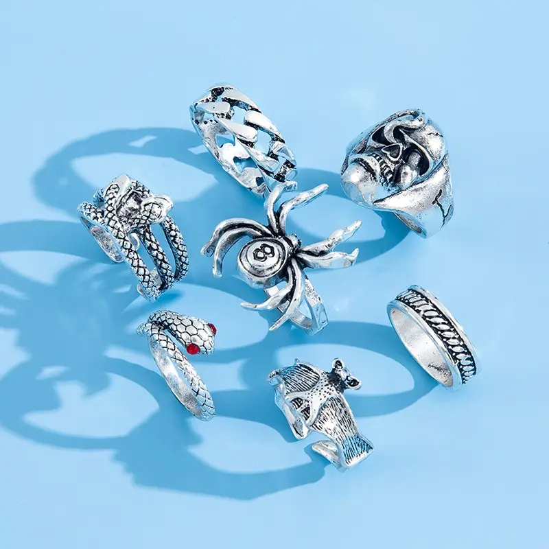 Ring Set Gothic Skeleton Unisex Punk Grunge Butterfly Frog Woman Man Jewelry Hip Hop Party Street Ring Accessories Gift