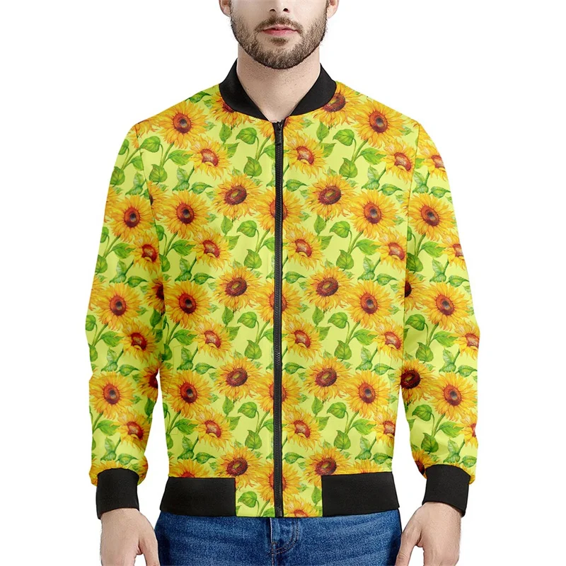 thumbnail image 1 of Chaqueta con cremallera y estampado de girasoles a la moda para hombre, sudaderas con estampado de plantas en 3D, chaquetas de calle de manga larga de gran tamaño, abrigos, 1 of 5
