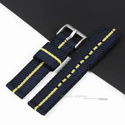 Quick Release Nylon Strap - Durable Woven Canvas Fabric Band for Men’s Military Sport Watches (Dark blue yellow)
