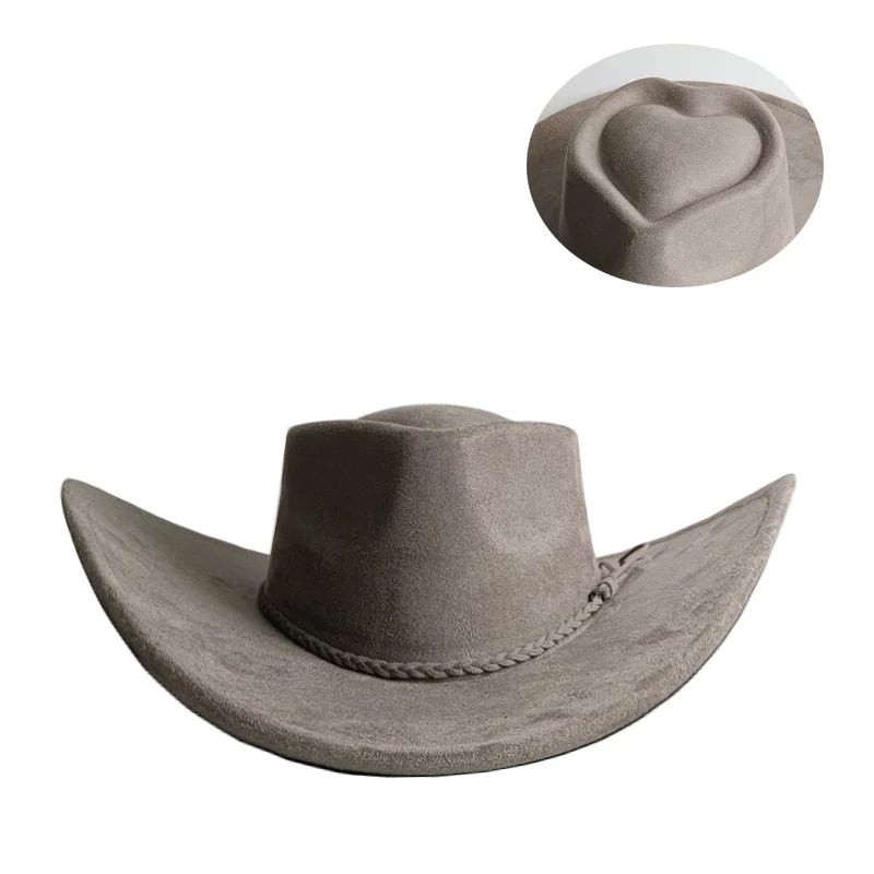 Orange LOVE Top Cowboyhut Wildlederhut Ethnischer Stil Western Cowboy Kunstleder Samt Jazzhut Herbst und Winter Roll-up-Krempe – Detail 31