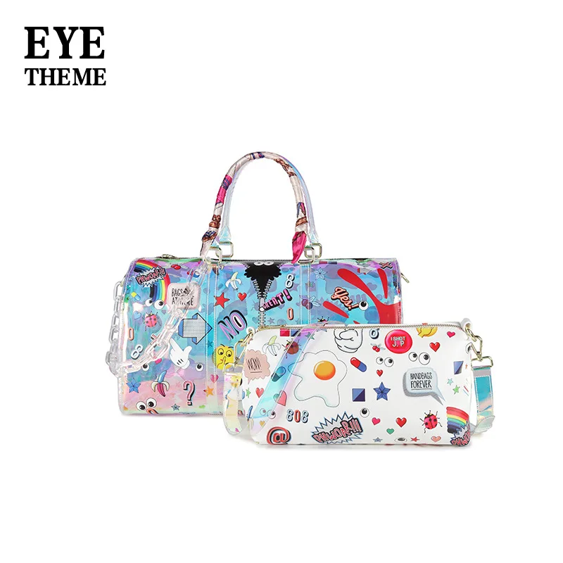 Ins Graffiti Print Large Capacity Travel Tote Bag Embroidered Men Women Sports Handbag Unisex Neutral Diving Fabric Storage Bag