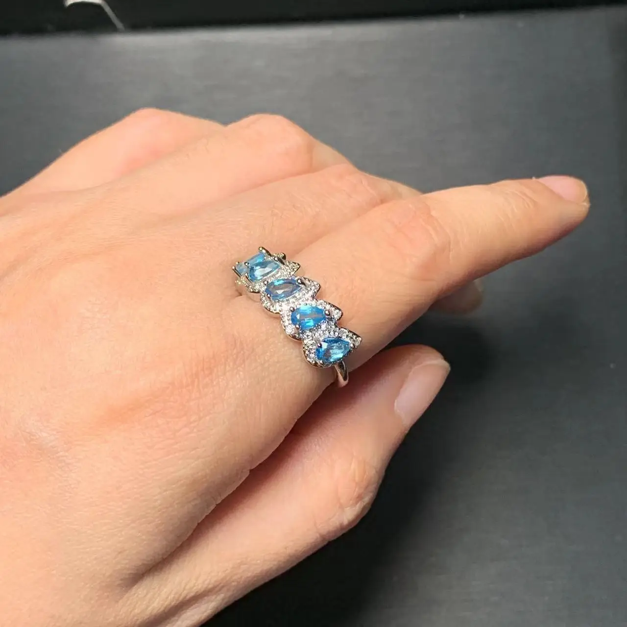 Vintage Natural Blue Topaz Ring Stone Female Handmade Rings Jewelry for Women Gift Flower