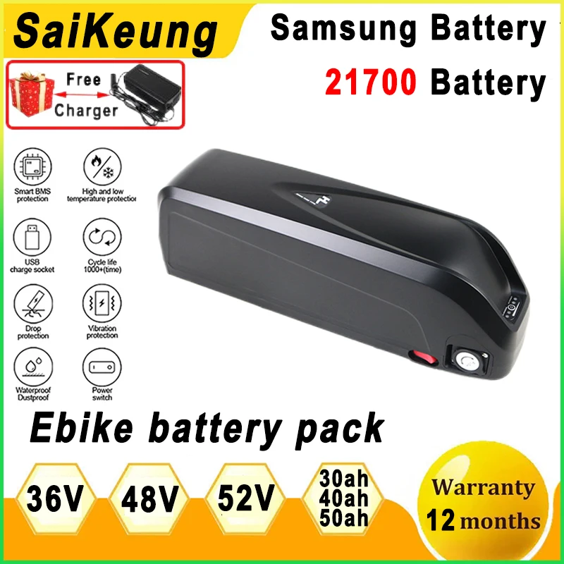 

48V Bafang Bateria Bicicleta Eléctrica 36V Hailong DownTube 52V Ebike Battery 20 30Ah 40Ah 50Ah 60A 21700 Lithium Pack 300-2000W