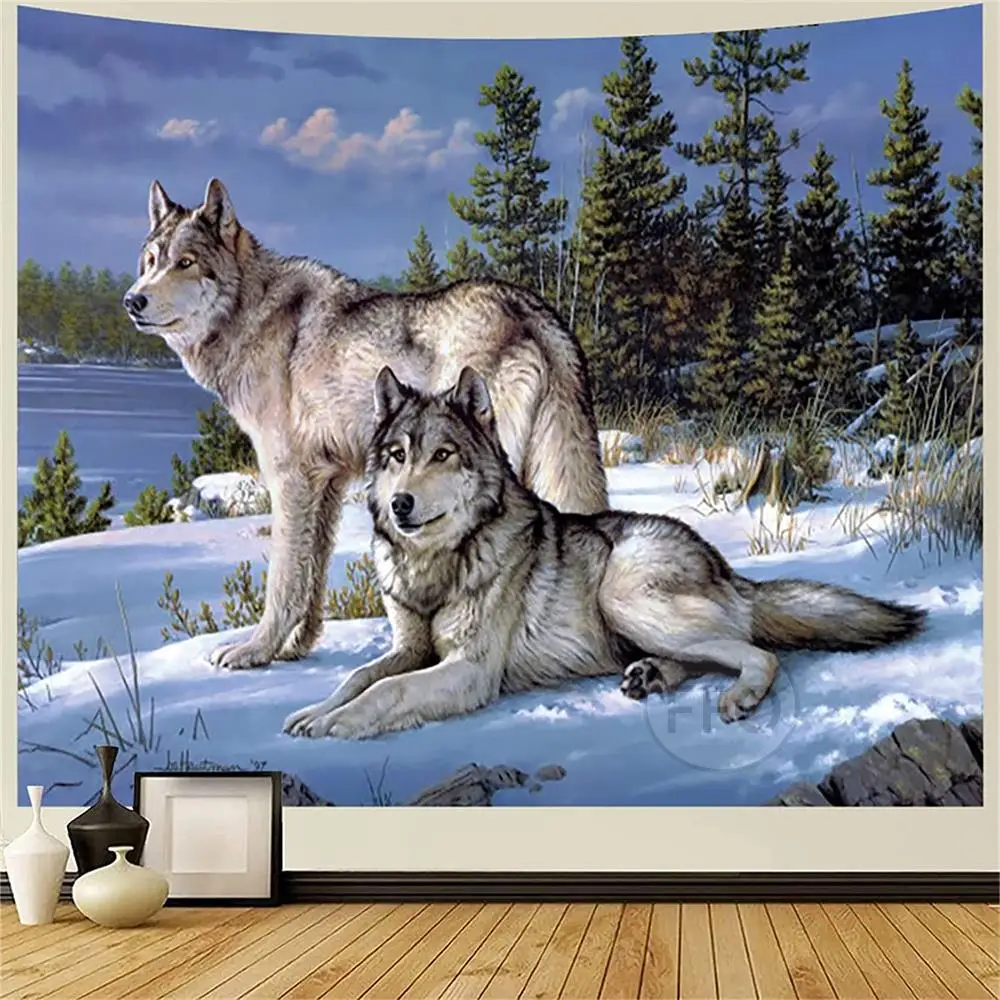 Family Wolf Wall Hanging Tapestry Animals Moon Tarot Room Decor Art Poster Bedroom Decoration Party Backdrop