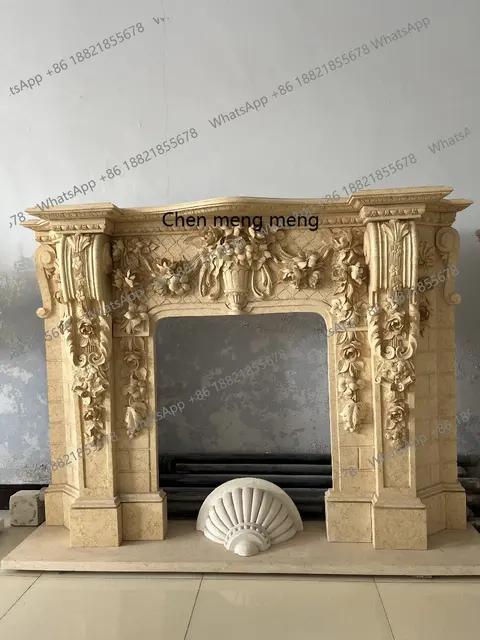 เตาผิงหินอ่อนธรรมชาติแกะสลักสไตล์ยุโรป สำหรับตกแต่งห้องนั่งเล่นและทางเข้าบ้าน 1