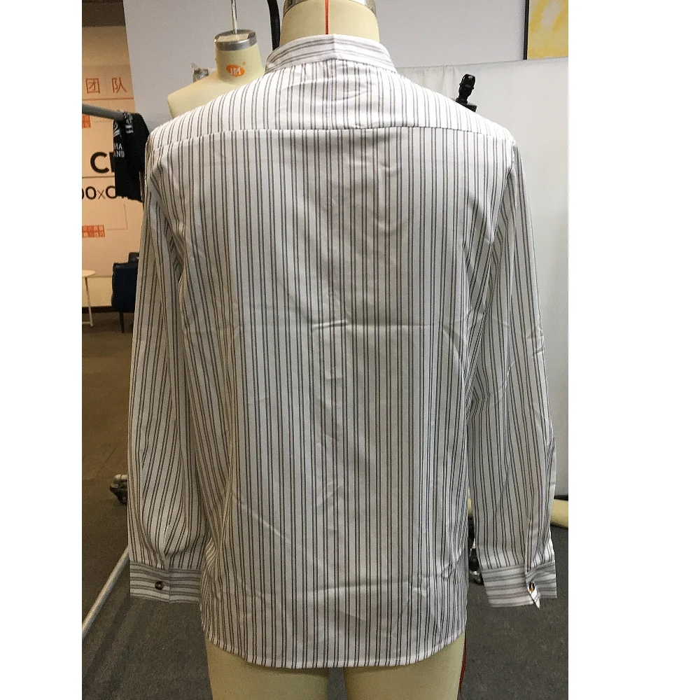 Men's Shirt Vintage Stripe Long Sleeve Daily Tops Business Office Men Spring Clothing Fashion Stand-Up Collar Male Party Shirt