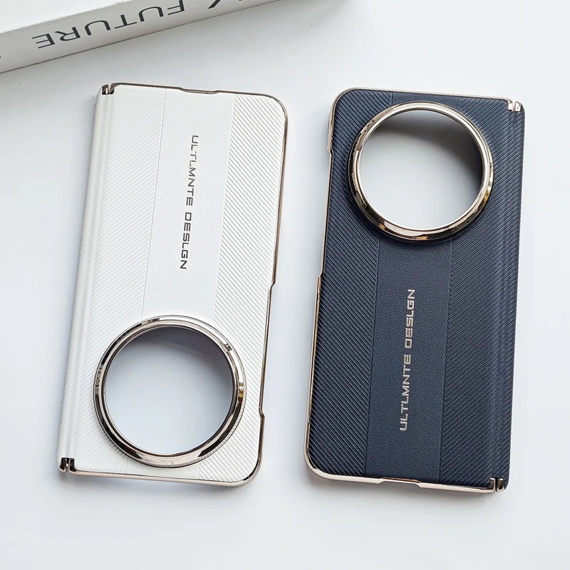 Luxury PU Leather Dual Axis Electroplated Texture Anti-Fingerprint Non-Slip Phone Case Cover