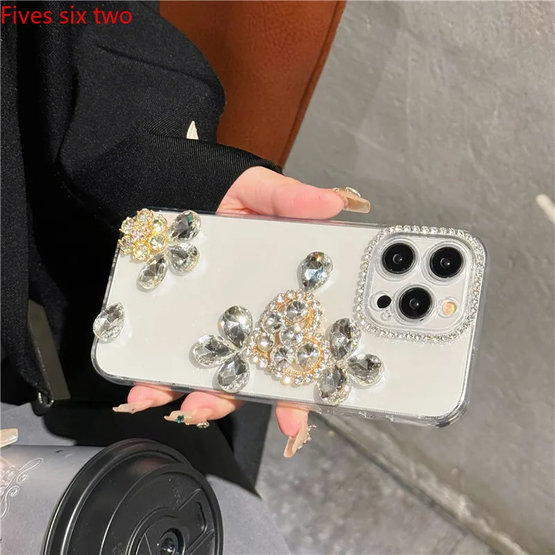 Bling Diamond Cases For Xiaomi Redmi Note 13 12 11 Pro 10 9 S 12S 11S 10S 9S 12C 13C Glitter Rhinestone Flower Luxury Soft Cover