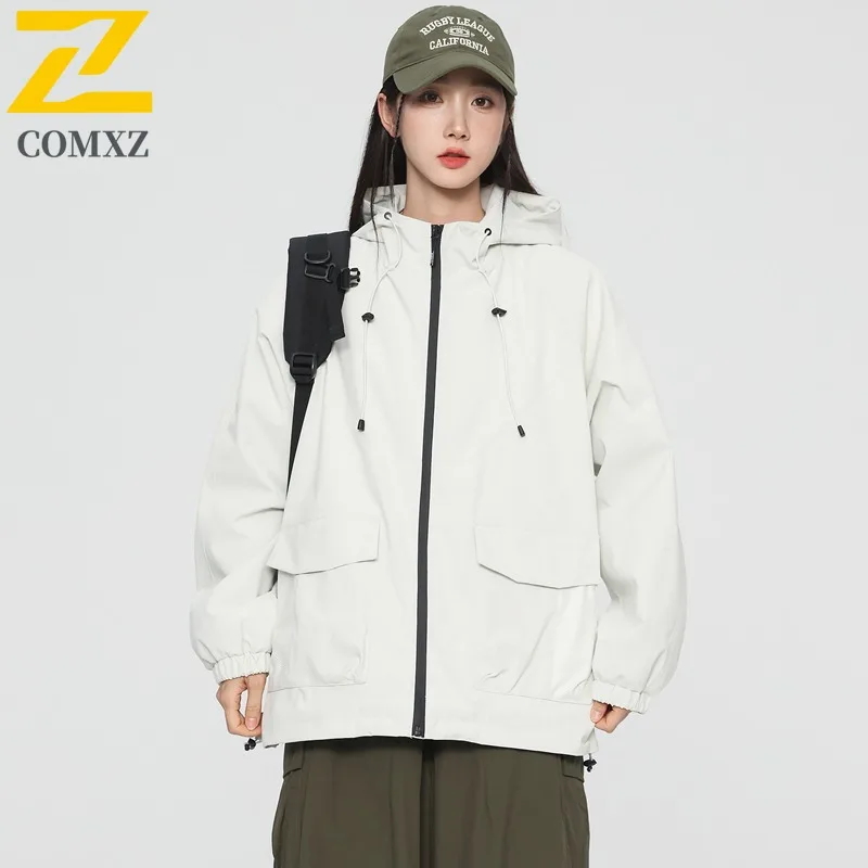COMXZ Urban Hiking 2025 Mens Jacket High Quality Hooded Mountaineering Lightweight Zipper Coats Casual Travel Autumn Outerwear