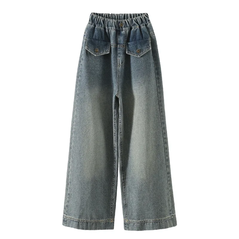 New Fashion Teenager Girls Denim Wide Leg Pants Children Trousers