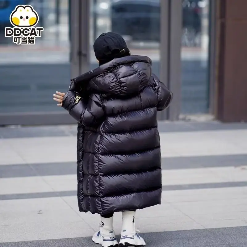 Winter jacket for Boys Girls Long Length Down Jacket Black Thickened Hooded Coat Big Childrens Kids Jacket 6-14