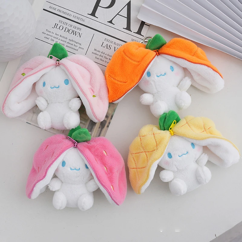 Creative Funny Doll Carrot Rabbit Plush Toy Stuffed Soft Bunny Hiding in Strawberry Bag Toys For Kids Girls Birthday Gift