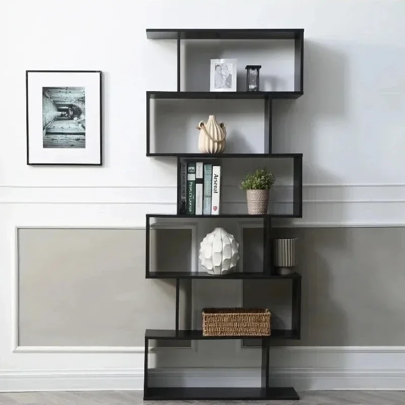 

Modern Staggered 6-Shelf Luke Bookcase, Black