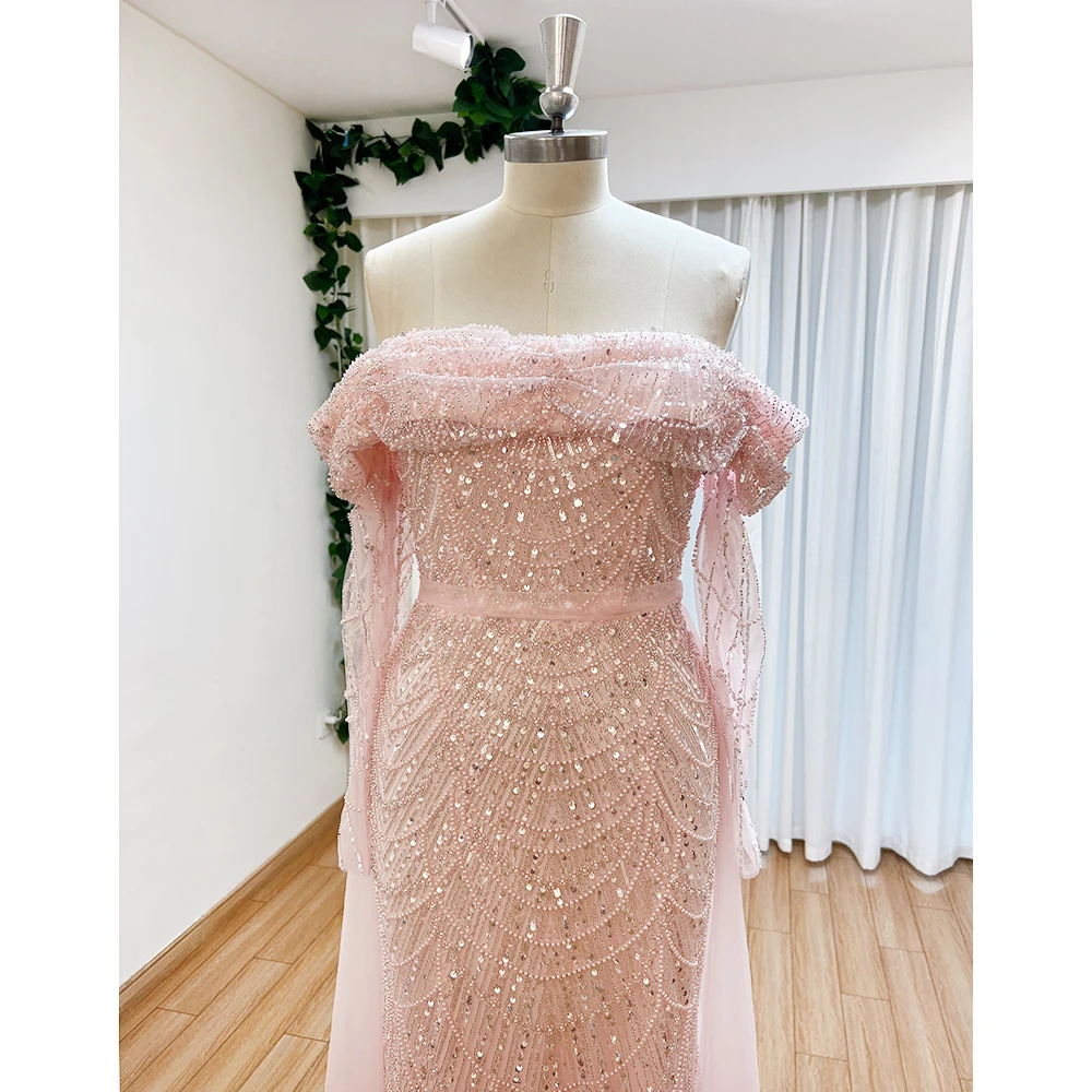 S7b2e97f3e6f24e009cd0977d4f347922G Elegant Sky Blue Mermaid Pearls Evening Dress for Women Long Sleeves with Detachable Train Formal Prom Wedding Party Gowns Mallzona