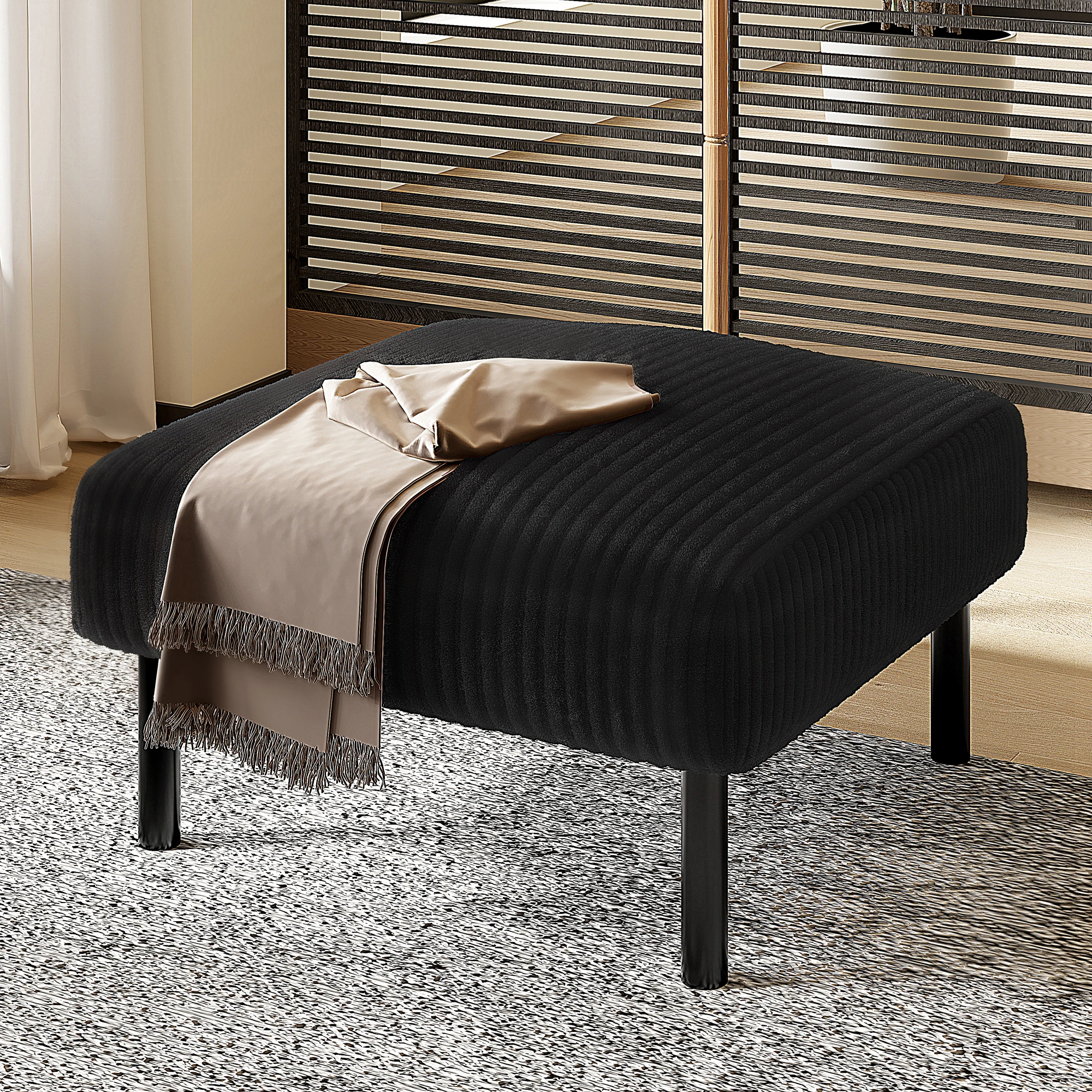 KOMHTOM Premium Cord-Stoff Hocker mit Metallgestell, Superweicher Veloursbezug für Komfort – Detail 6