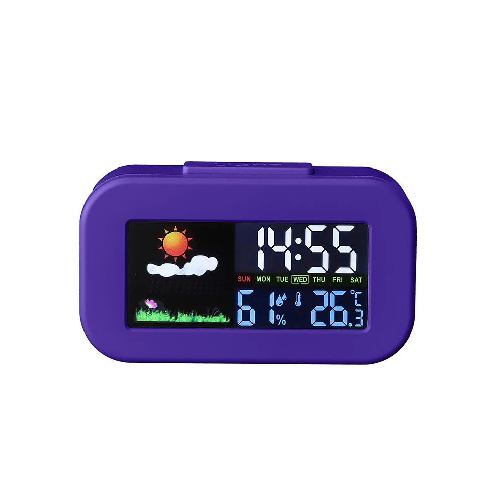 Compact Digital Alarm Clock with Backlit Display and Weather Features
