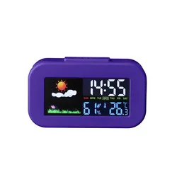 Compact Digital Alarm Clock with Backlit Display and Weather Features (PURPLE)