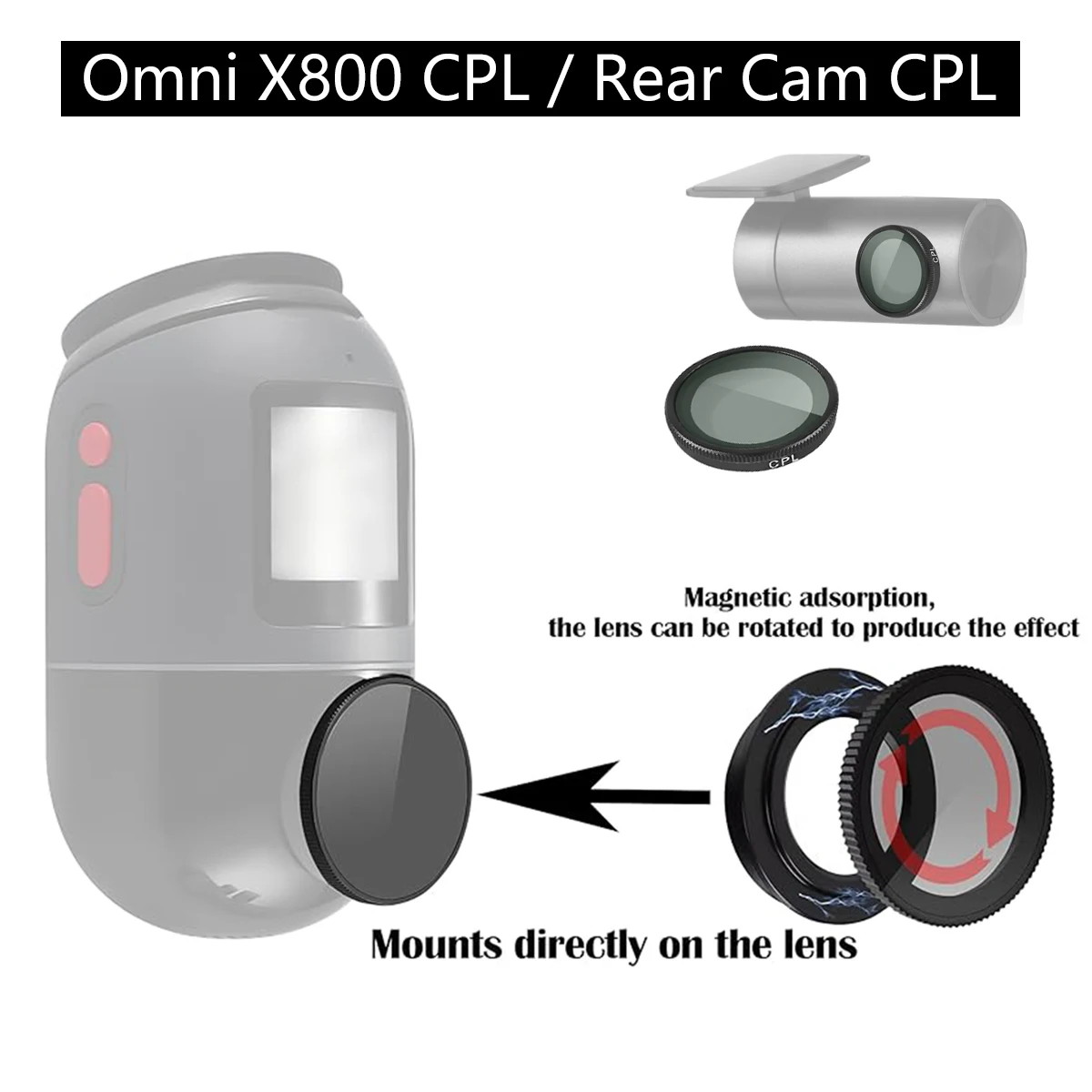 for 70mai Dash Cam 4K Omni X800 CPL Filter Reduce Glare Reflection Enhance Contrast  for 70mai Rear Cam CPL Filter — view 2