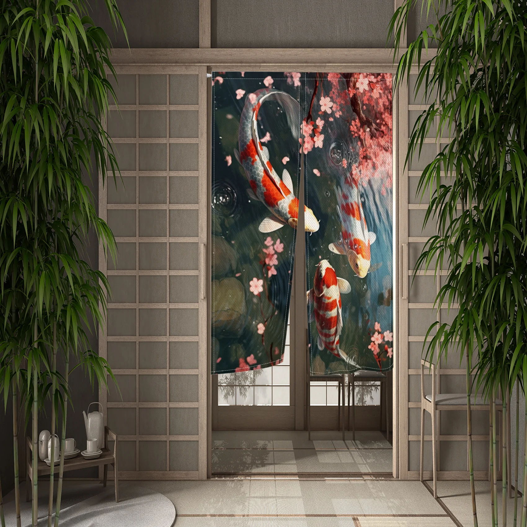 Japanese Koi Fish Door Curtain Fengshui Kitchen Bedroom Doorway Curtain Entrance Hanging Half-Curtain Partition Curtain Drape 6