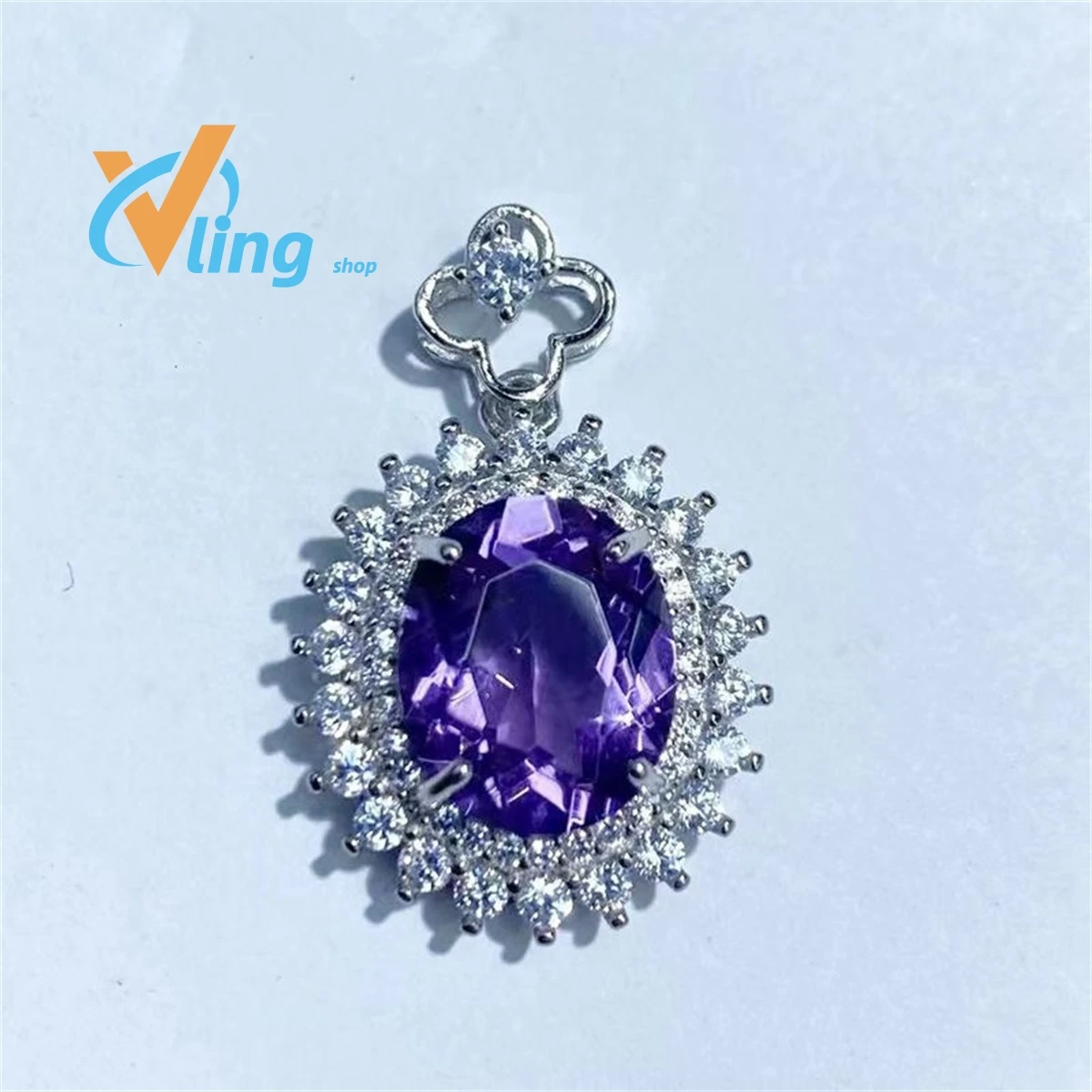 ExquisiteS925 Silver Inlaid Natural Amethyst Pendant Women Egg-shaped Fashion Wholesale Gift Charm Retro Amulet Simple Versatile