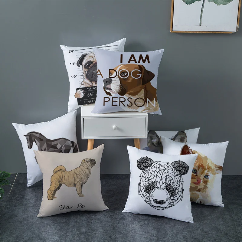 

Customizable Geometric Cushion Cover Cute Dog Cat Pillowcase Sofa Living Room Home Decor Cartoon Animal