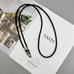 Premium Leather Crossbody Lanyard with Pendant for Phones and Accessories (Black)