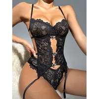 Nouvelles femmes Lingerie chaude porte-jarretelles soutien-gorge ensemble de sous-vêtements tenues Sexy dentelle Push Up les soutiens-gorge Teddy nuisette porno body Lenceria 2
