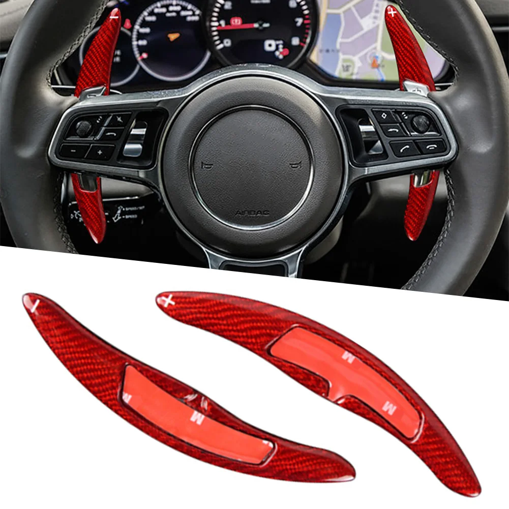 

Red Carbon Car Steering Wheel Shift Paddles Shifter For 2016-2017 Porsche Macan 911 Panamera Cayenne / Cayman 718 / Carrera 991
