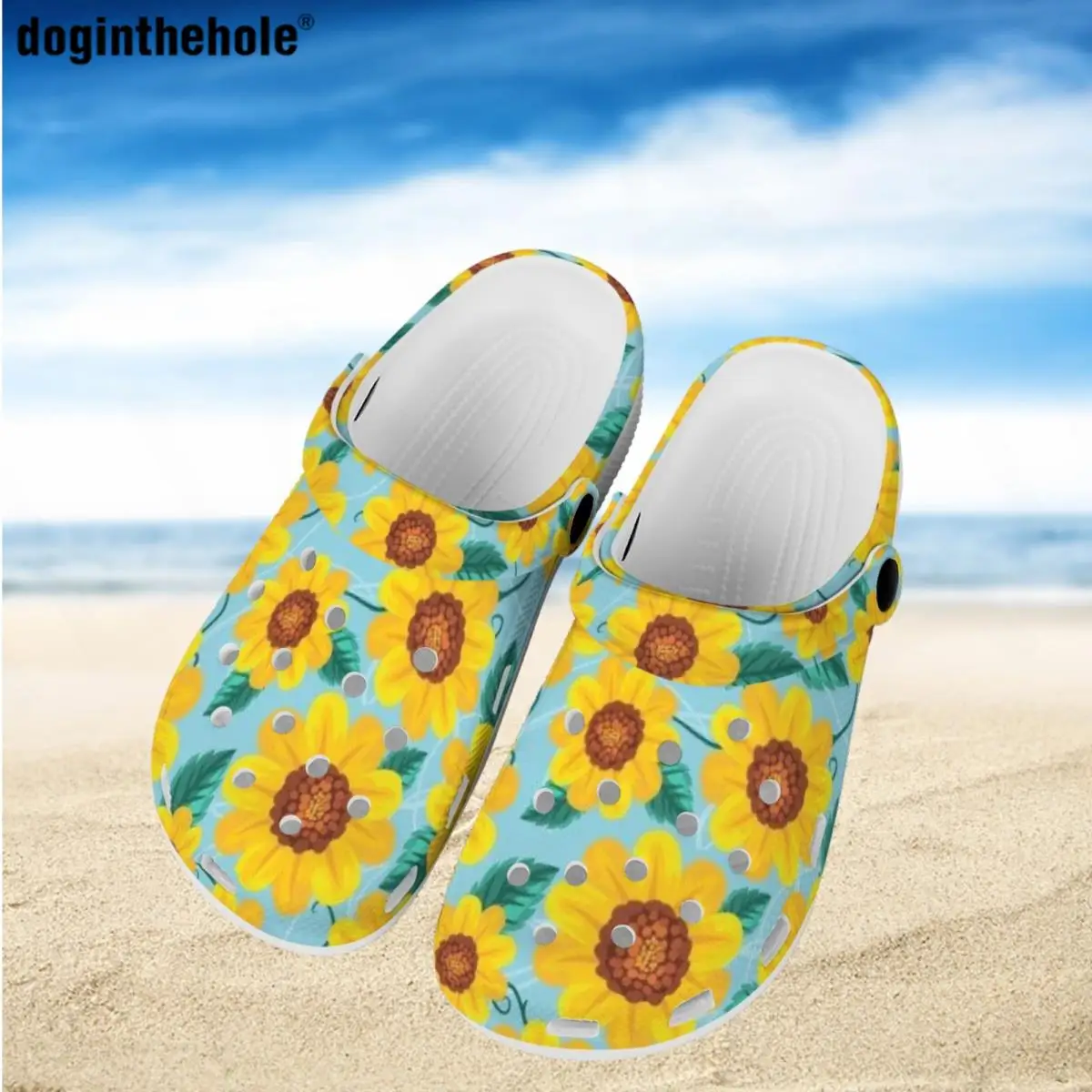 

Doginthehole Fashion Trend Sunflower Design Women Hole Shoes Summer Light Breathable Outdoor Beach Sandals Home Non-slip Slipper
