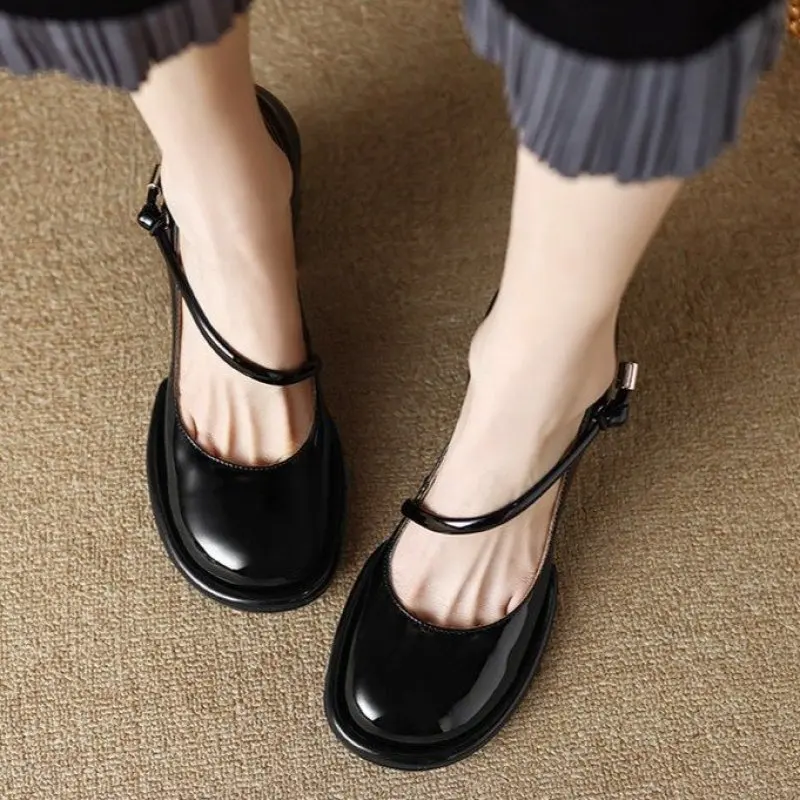 French High Heel Women Shoe 2024 Spring New Retro Red Platform Leather Shoe Elegant Woman Heeled Shoe Party Wedding Shoe Casual