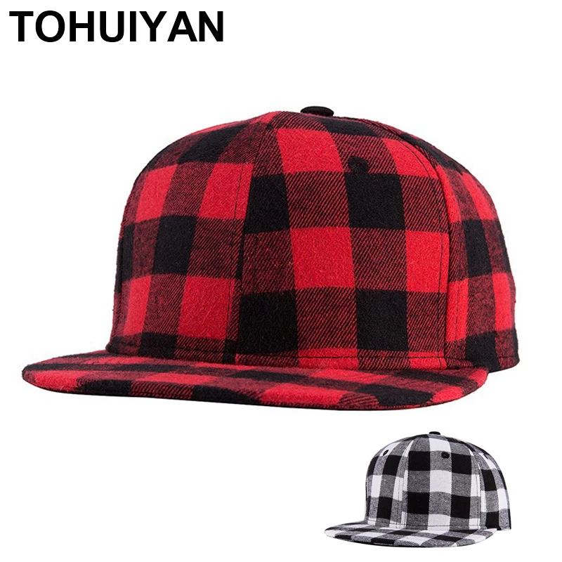 

TOHUIYAN Plaid Cotton Snapback Cap Men Flat Visor Baseball Hat Hip Hop Gorras Casquette Homme Summer Autumn Bone Hats For Women