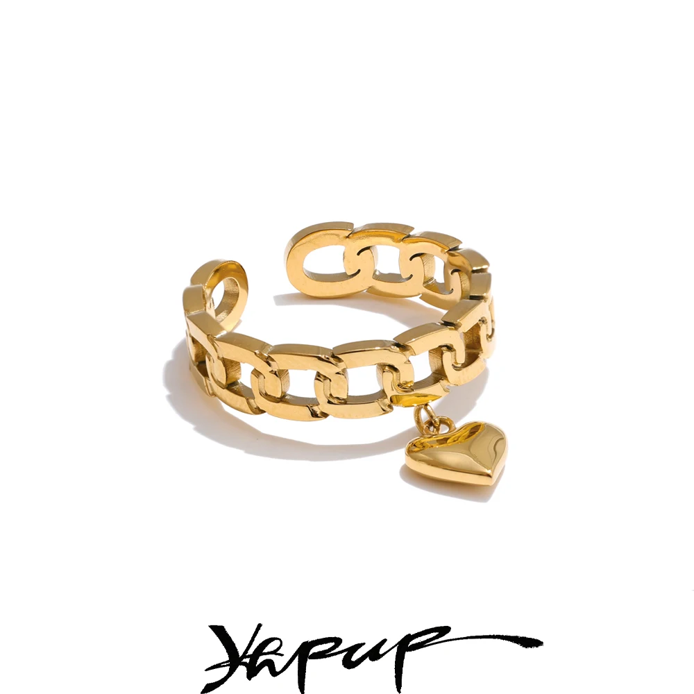 Yhpup Metal Chain Drop Golden Ring for Women