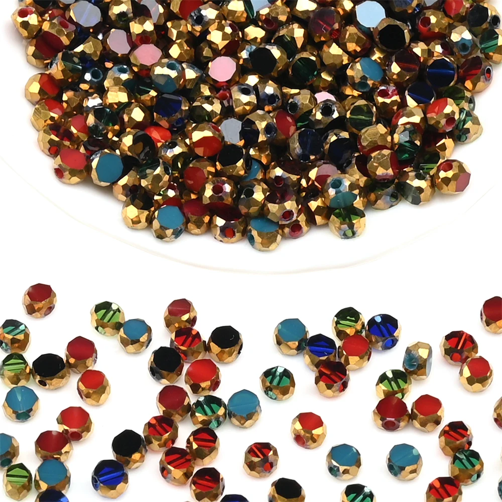72 Teile/los 3*4mm Goldene Überzogene Glas Perlen Oval Flache Facettierte Kristall Perlen für DIY Herstellung Halskette Armband schmuck Zubehör
