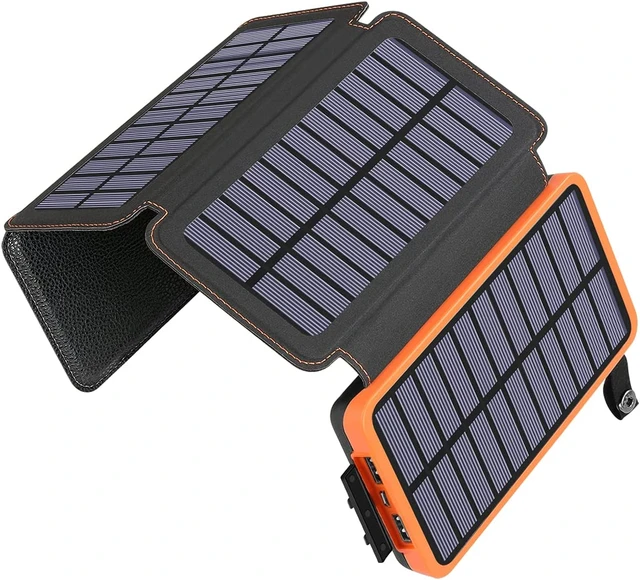 Cargador Solar portátil para teléfono móvil, batería externa de 10000mAh, 4  paneles solares, para acampar al