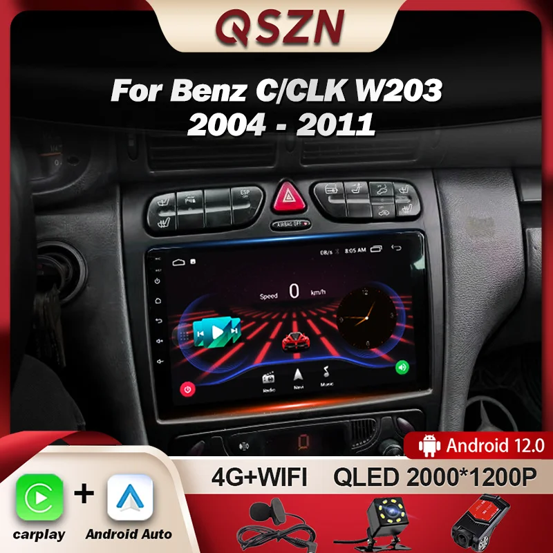 

QSZN For Benz C Class W203 2005 - 2009 CLK W209 Car Radio Multimedia Video Player GPS 4G Carplay Android 12 Autoradio 2K QLED
