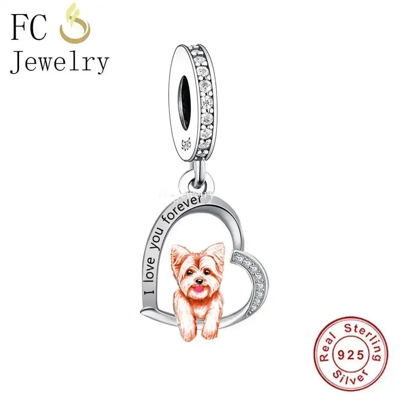 Huoonew Fit Original Pan Charm Bracelet 925 Silver I Love You Forever Yorkshire Dog Bead For Making DIY Memorial Berloque 2