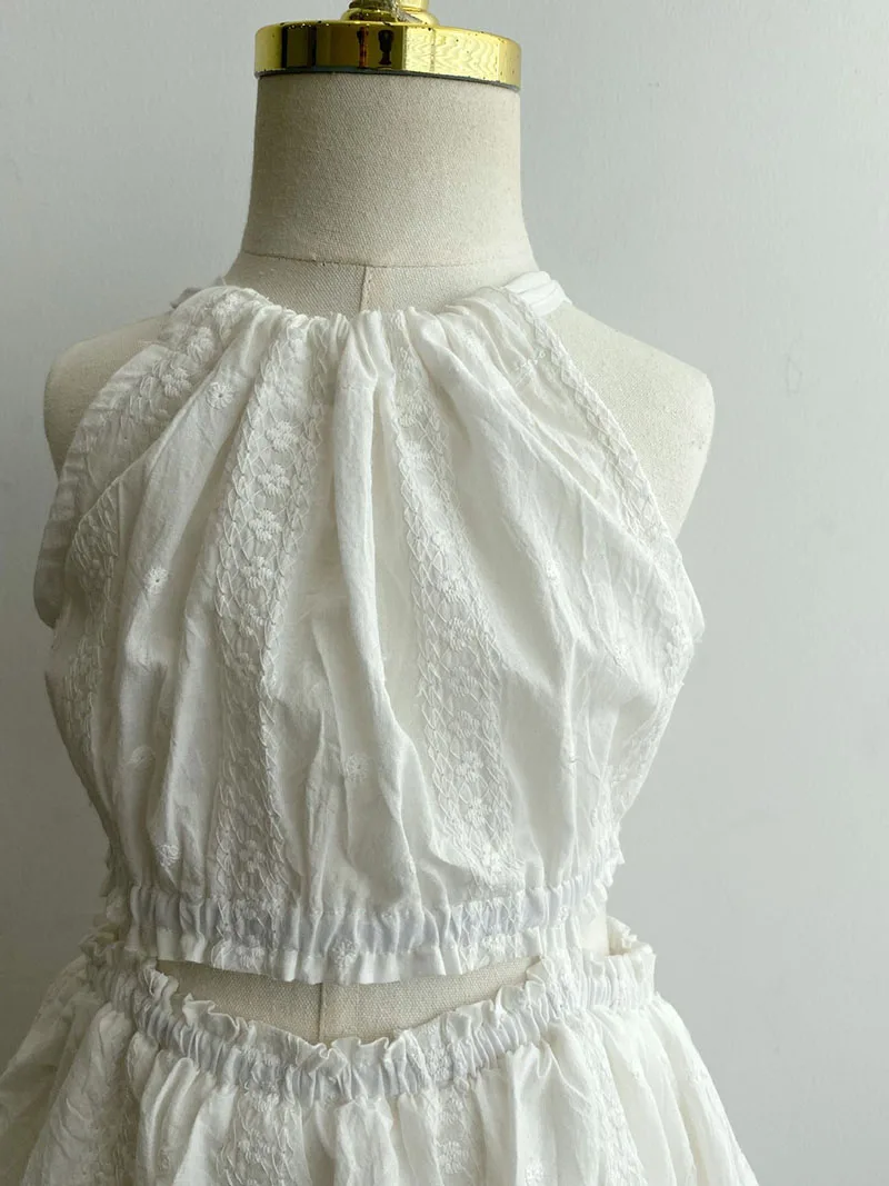 Cotton Embroidered Floral Girls Sleeveless Summer Dress