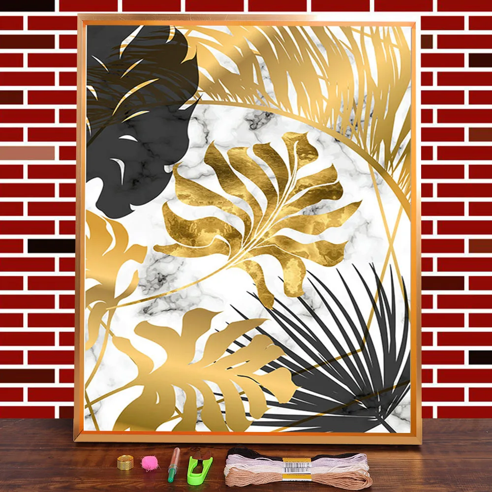 Набор для вышивки крестиком 11CT с принтом золотых листьев |