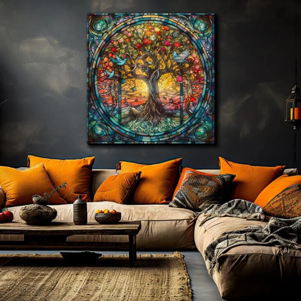 5D DIY Diamond Painting Stained Glass Liuli Abstract Forest Flower Tree  Landscape Full Rhinestone Mosaic Cross Embroidery A710