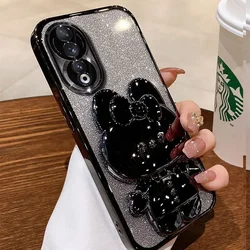 Luxury Glitter Mirror Rabbit Holder Shockproof Case for Honor 50 Lite (Black)