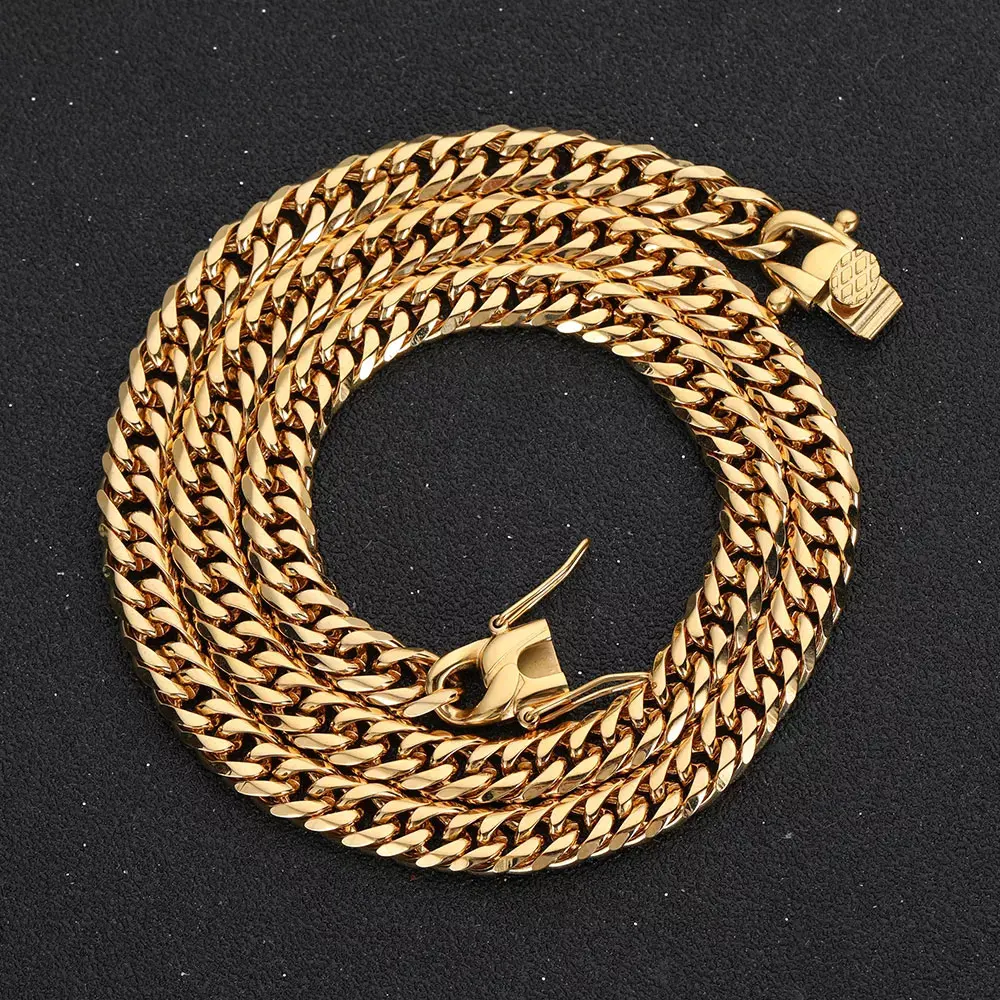 7mm/9mm Hip Hop Cuban Necklace 18k Gold Plated Cuban Mens Miami Stainless  Steel Cuban Link Chain