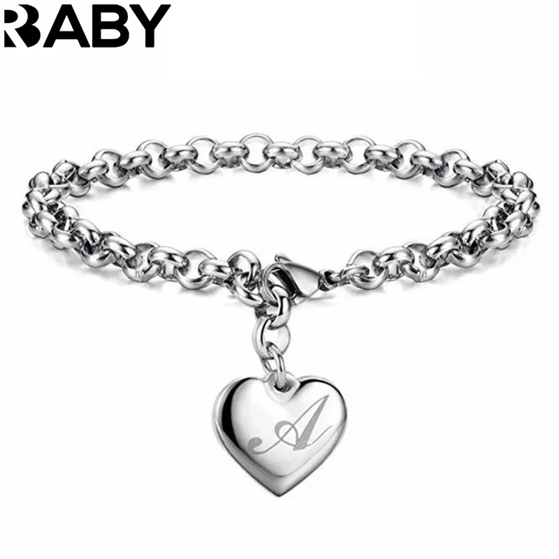 925 Sterling silver Fine 26 Letter women men chain Bracelet Charm Heart Cute wedding Personality Jewelry lady gift party 20cm
