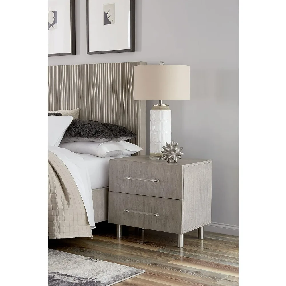 

Solid Wood Nightstand, 2-Drawer, Misty Grey,nightstands