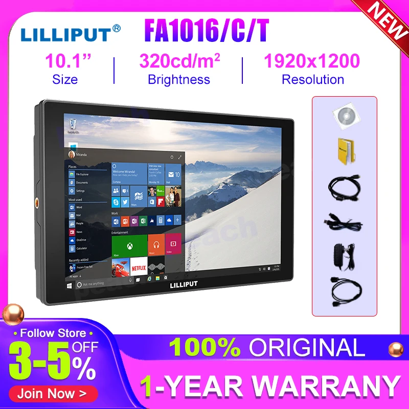 LILLIPUT FA1016 /C/T 10.1" IPS FHD 1000:1 Capacitive Mutli-Touch Monitor HDMI/VGA Support 4K 30Hz Glass+Glass Technology