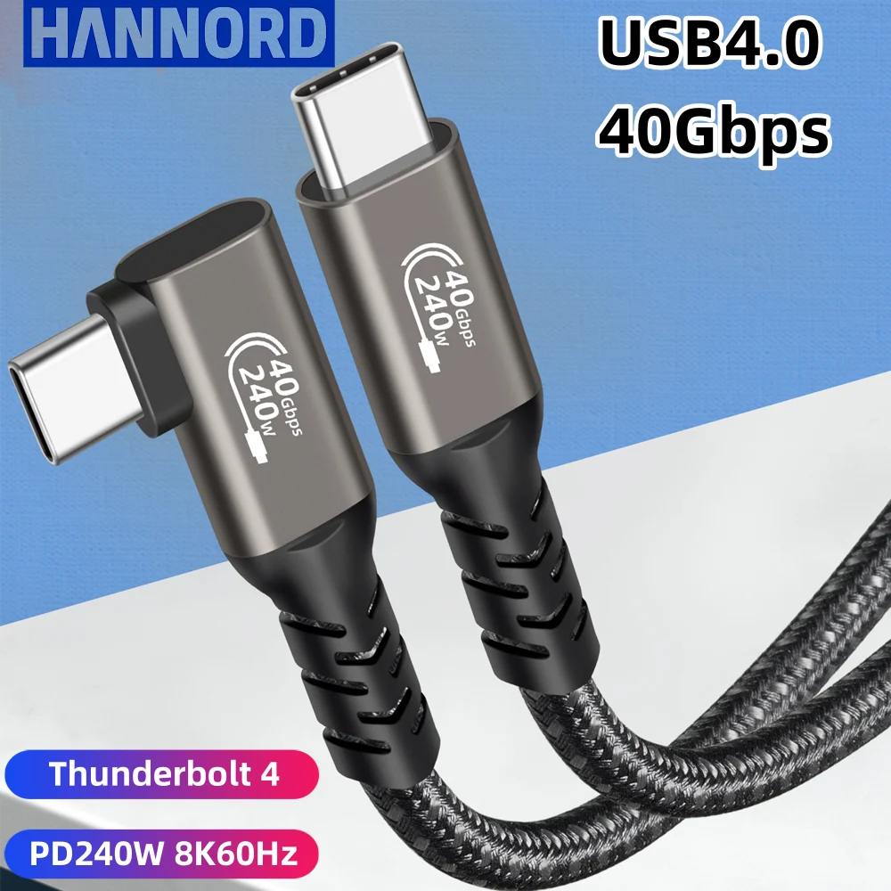 USB4.0 Thunderbolt 3/4 Elbow 90 Dgree USB C to Type C Cable 40Gbp PD 240W Fast Charging Laptop Macbook Pro
