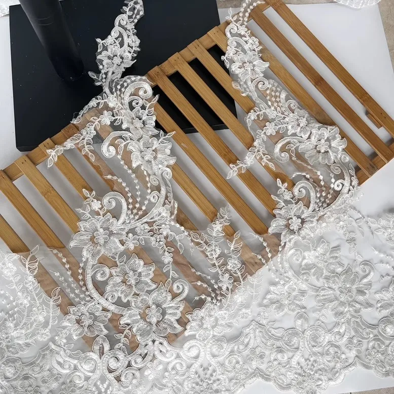 

Off white ultra wide net yarn bone thread embroidery lace accessories skirt garment hem decorative fabric 82cm wide