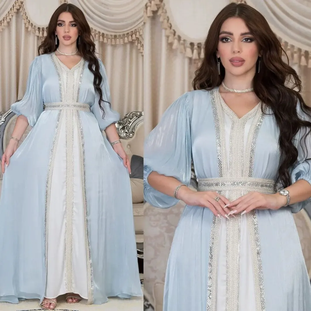 

Ramadan Eid 2 Piece Dress Abaya Set Muslim Women Morocco Party Dresses Abayas Caftan Kaftan Turkey Arab Long Robe Maxi Vestid