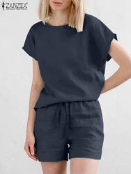 ZANZEA Summer Fashion Solid Matching Sets Women Short Sleeve Tops Short Sets Casual Pants Suits 2PCS Tracksuit 2024 Oversized